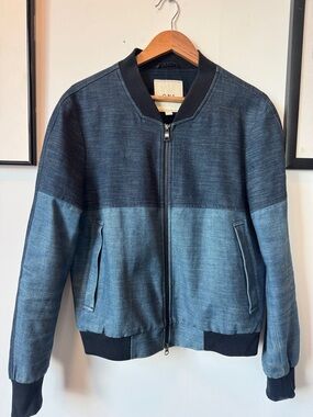 ONS Men's Two-Tone Denim-Style Blue Bomber Jacket